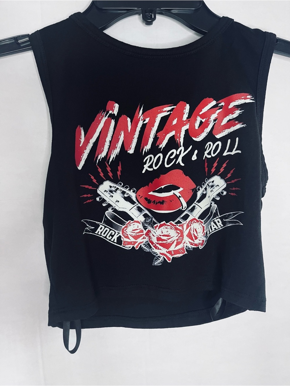 Black "Vintage Rock & Roll" Graphic Crop Tank Top - Women